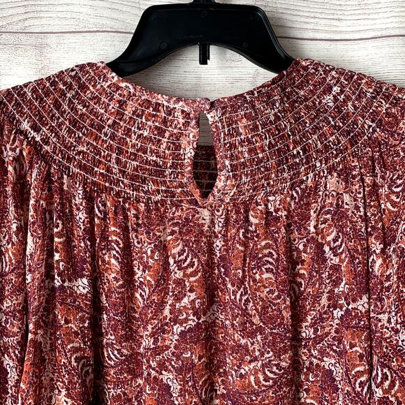 Joe Fresh Pink Paisley Blouse Long Sleeves Round Shirring Neckline Size XL - Picture 7 of 13
